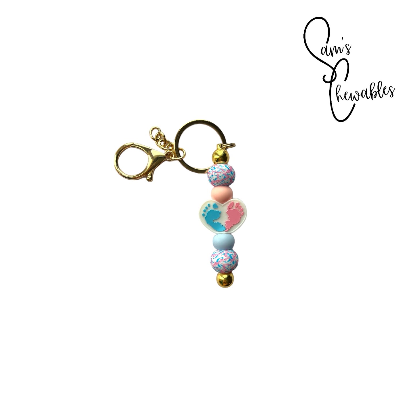 Baby Footprint Beaded Keychain