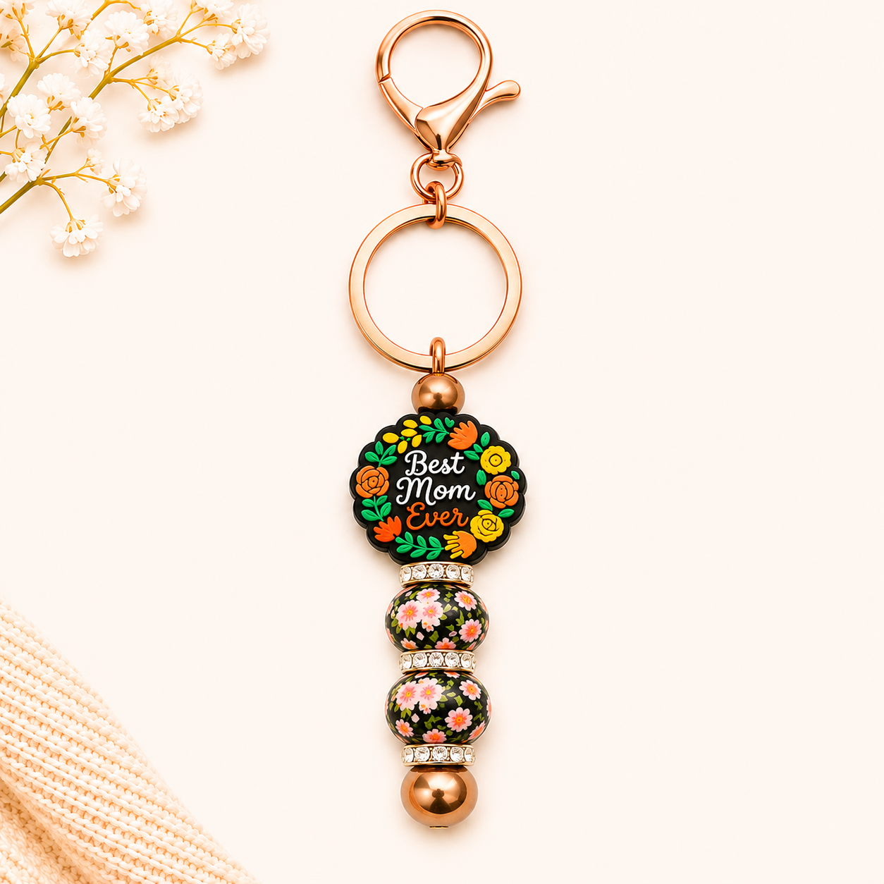 Best Mom Ever Beaded Keychain