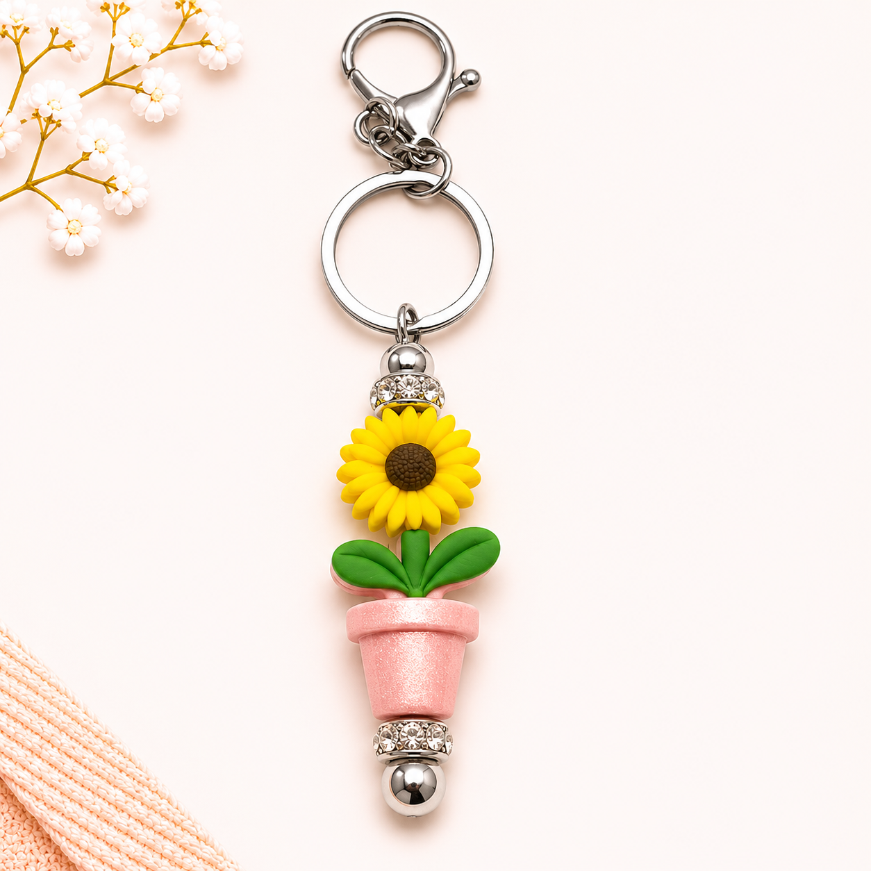 Sun Flower Beaded Keychain