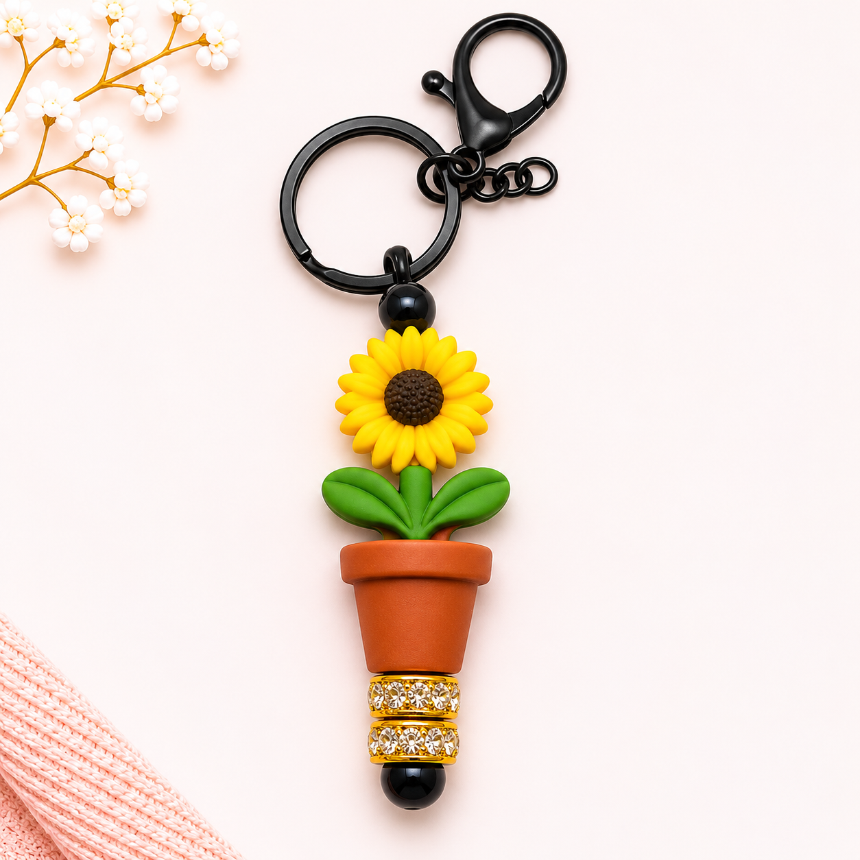 Sun Flower Beaded Keychain