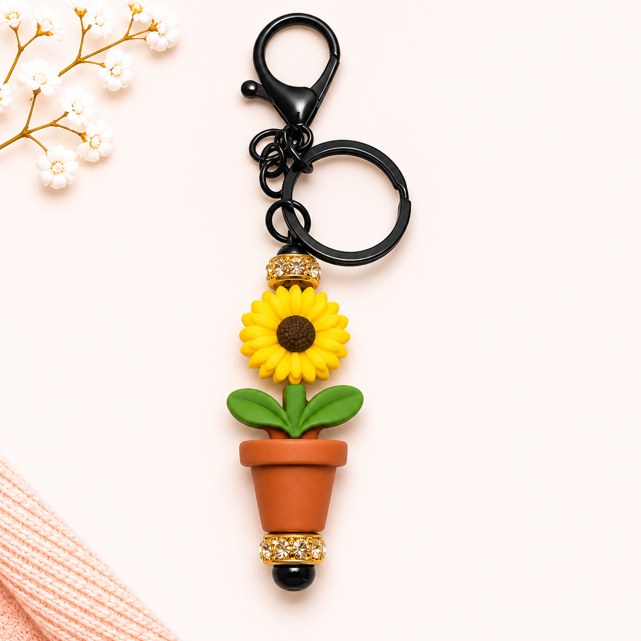 Sun Flower Beaded Keychain