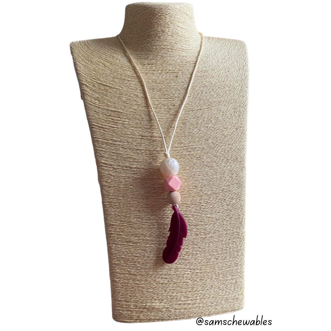 Maroon Feather Nursing Necklace