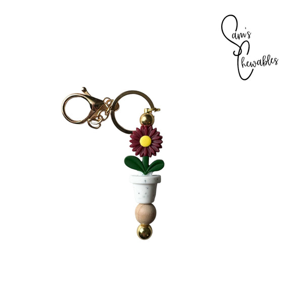 Flower Pot Beaded Keychain