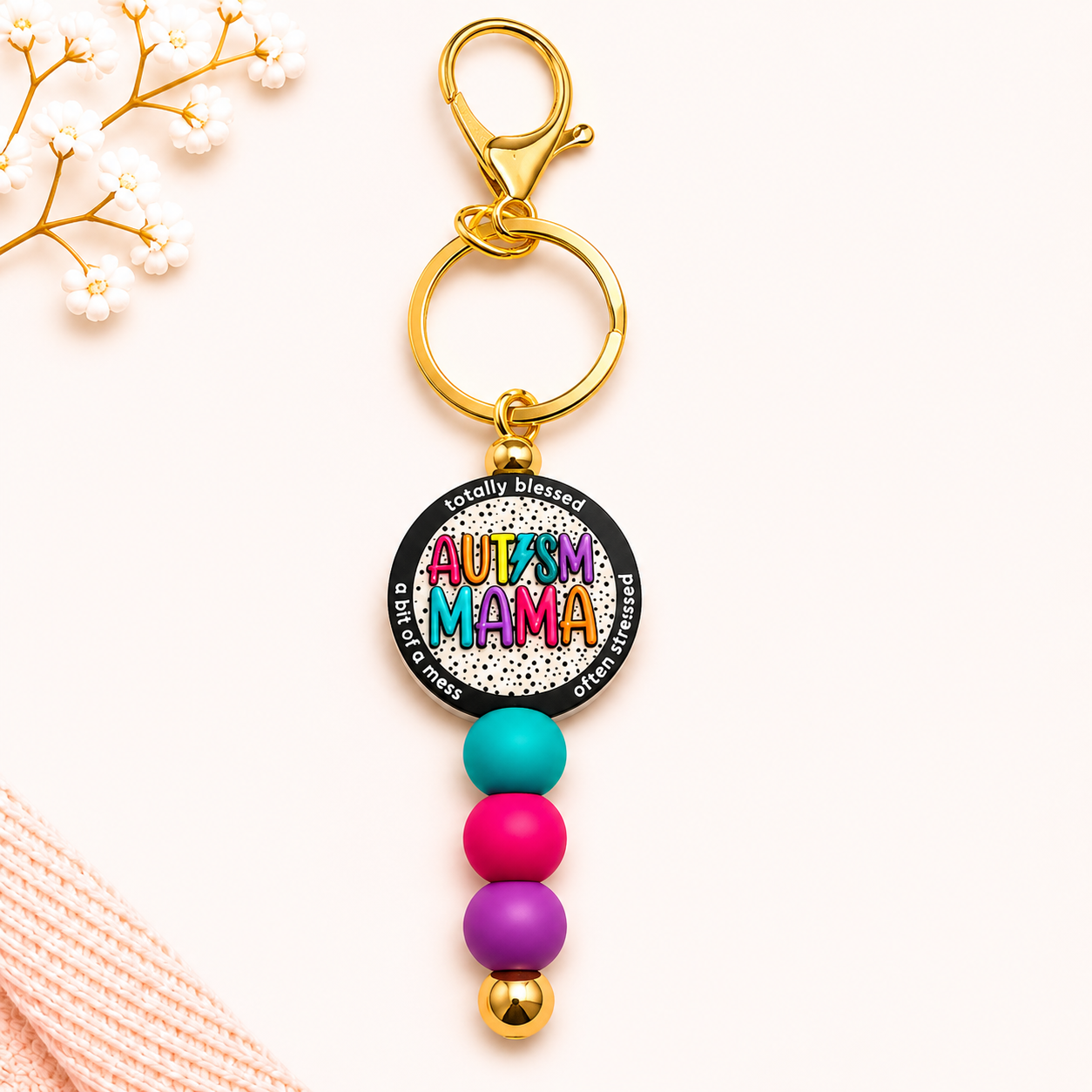 Autism Mama Beaded Keychain