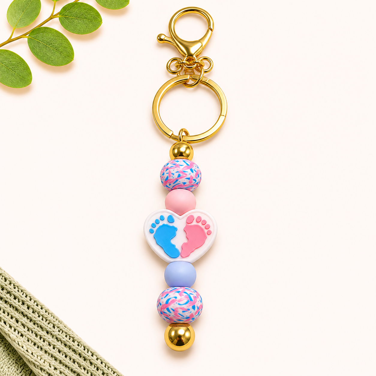 Baby Feet Beaded Keychain