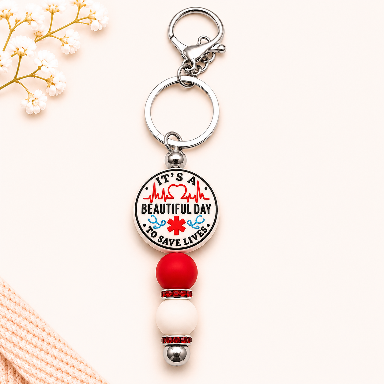 Its a Beautiful Day to Save Lives Beaded Keychain