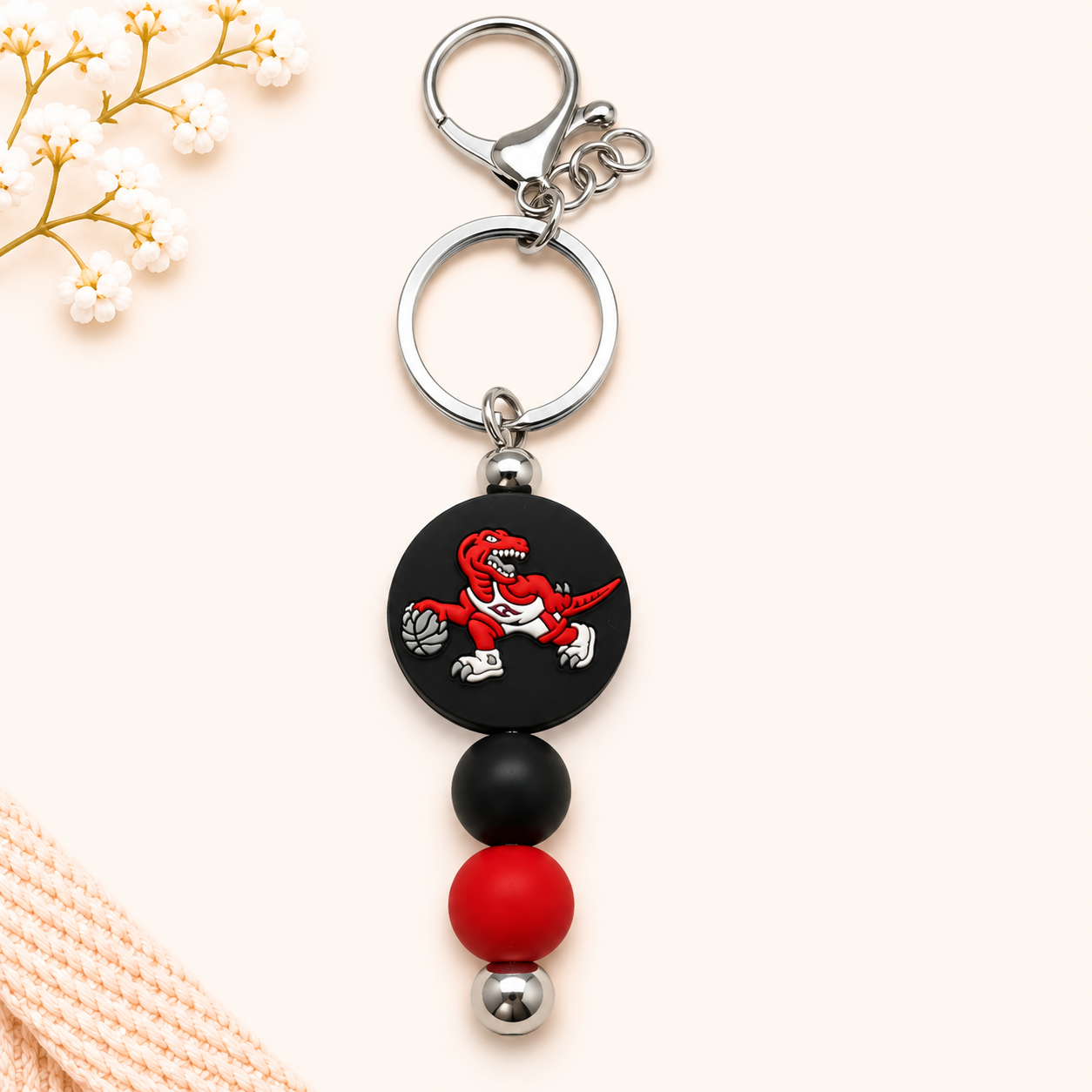 Basketball Beaded Keychain