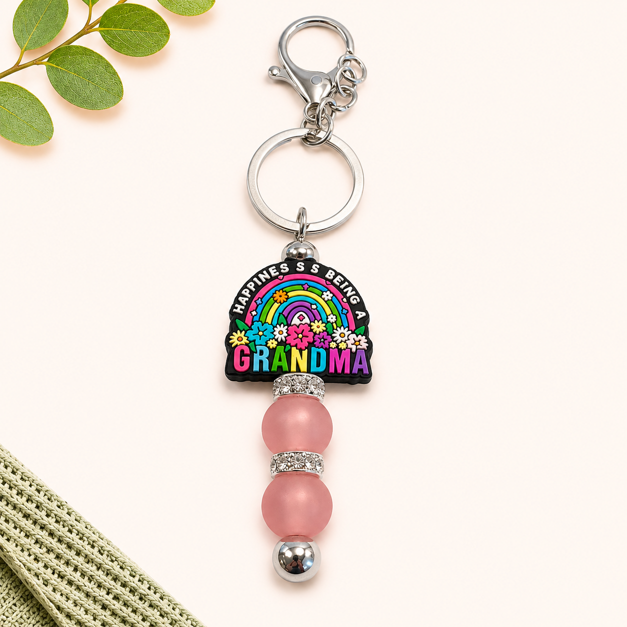 Happiness is Being a Grandma Beaded Keychain