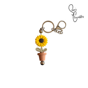 Flower Pot Beaded Keychain