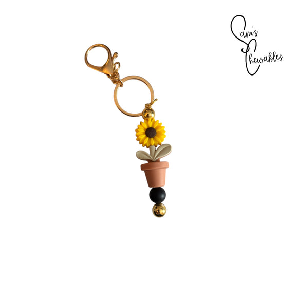 Flower Pot Beaded Keychain