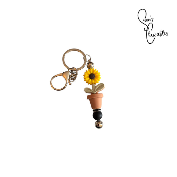 Flower Pot Beaded Keychain