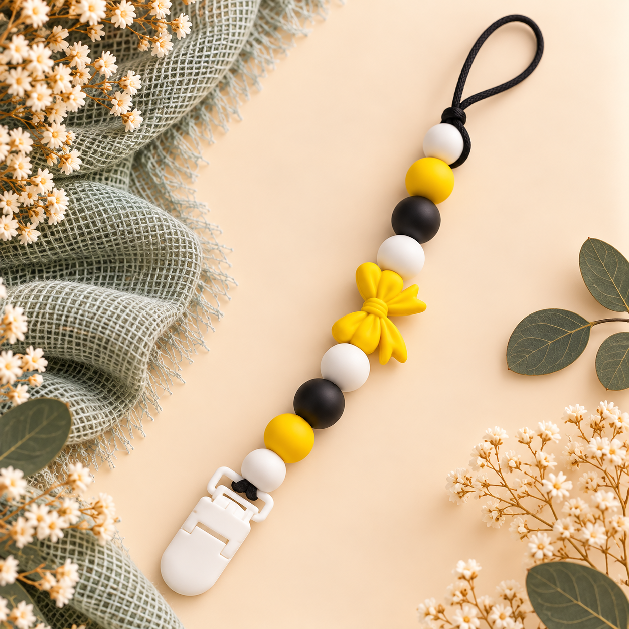 Yellow Bow Soother Clip