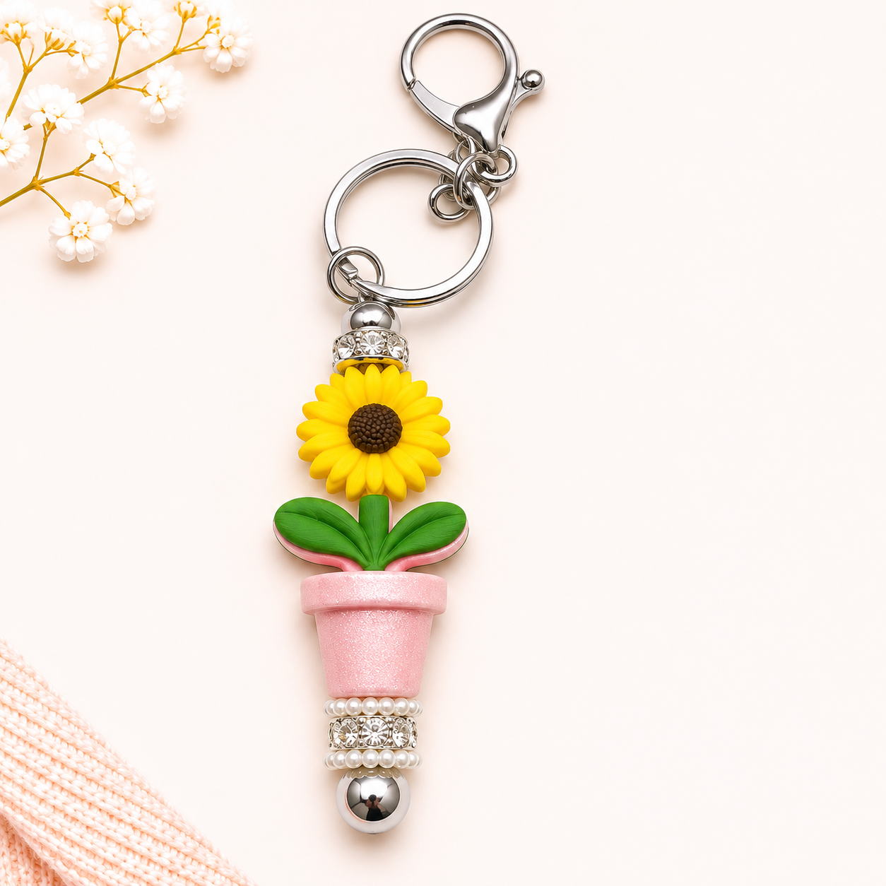 Sun Flower Beaded Keychain
