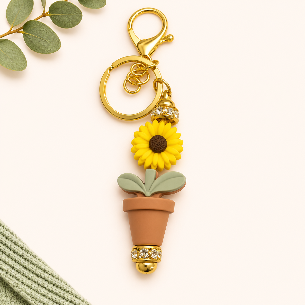 Sun Flower Beaded Keychain