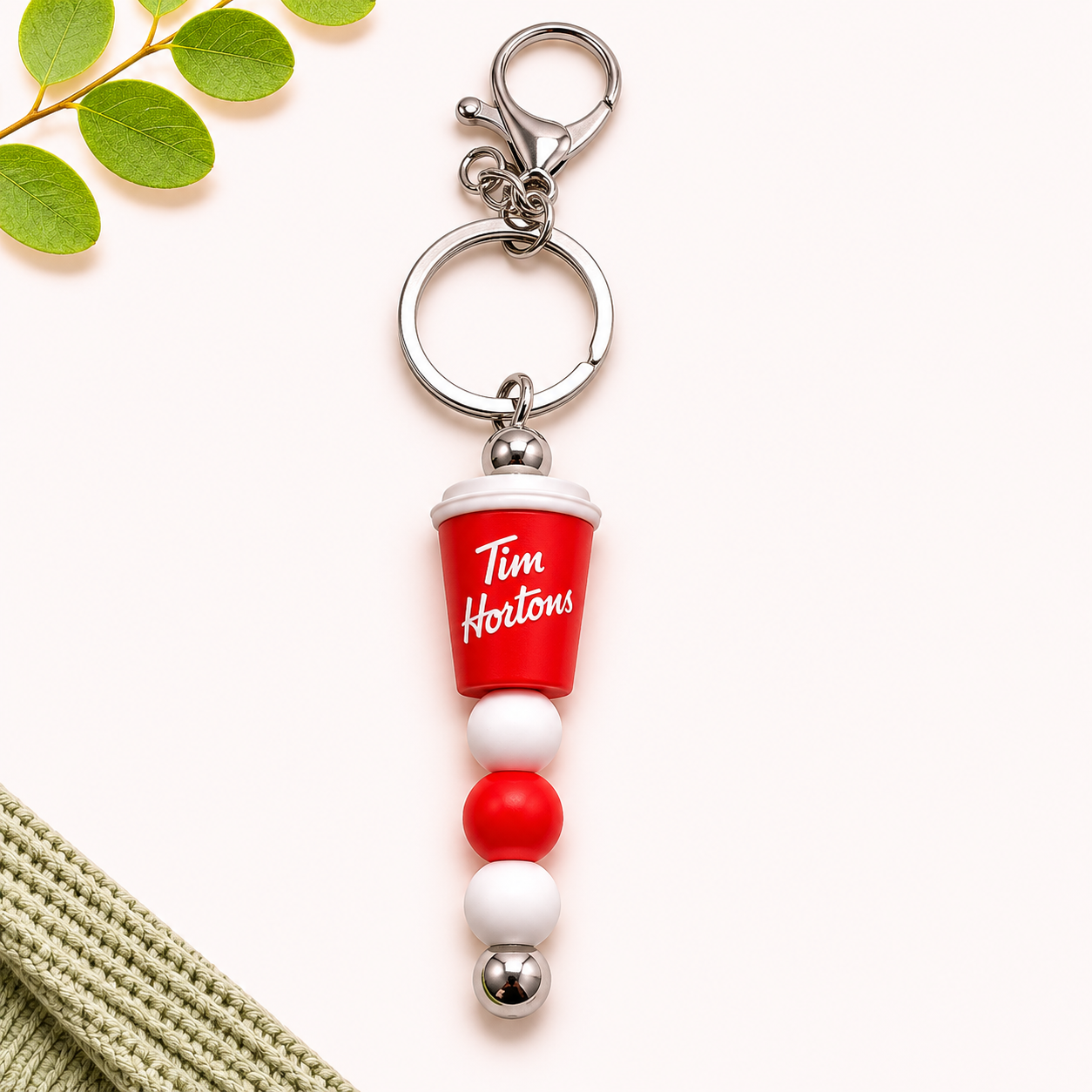 Coffee Cup Beaded Keychain