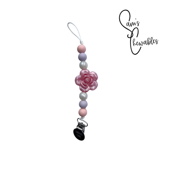Pearl Pink Flower Soother Clip