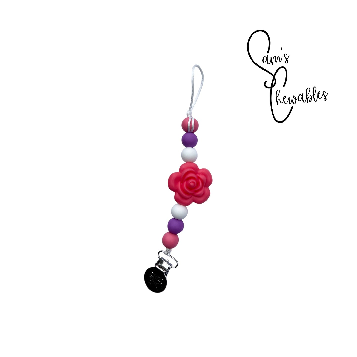 Pink Flower Soother Clip