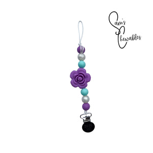Purple Flower Soother Clip