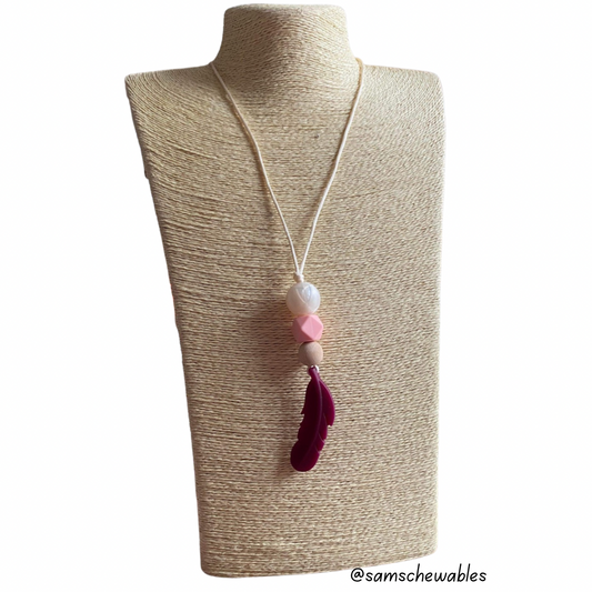 Maroon Feather Nursing Necklace